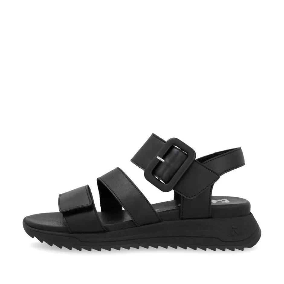 Women Rieker Twin Velcro Strap Sandal - Black Leather