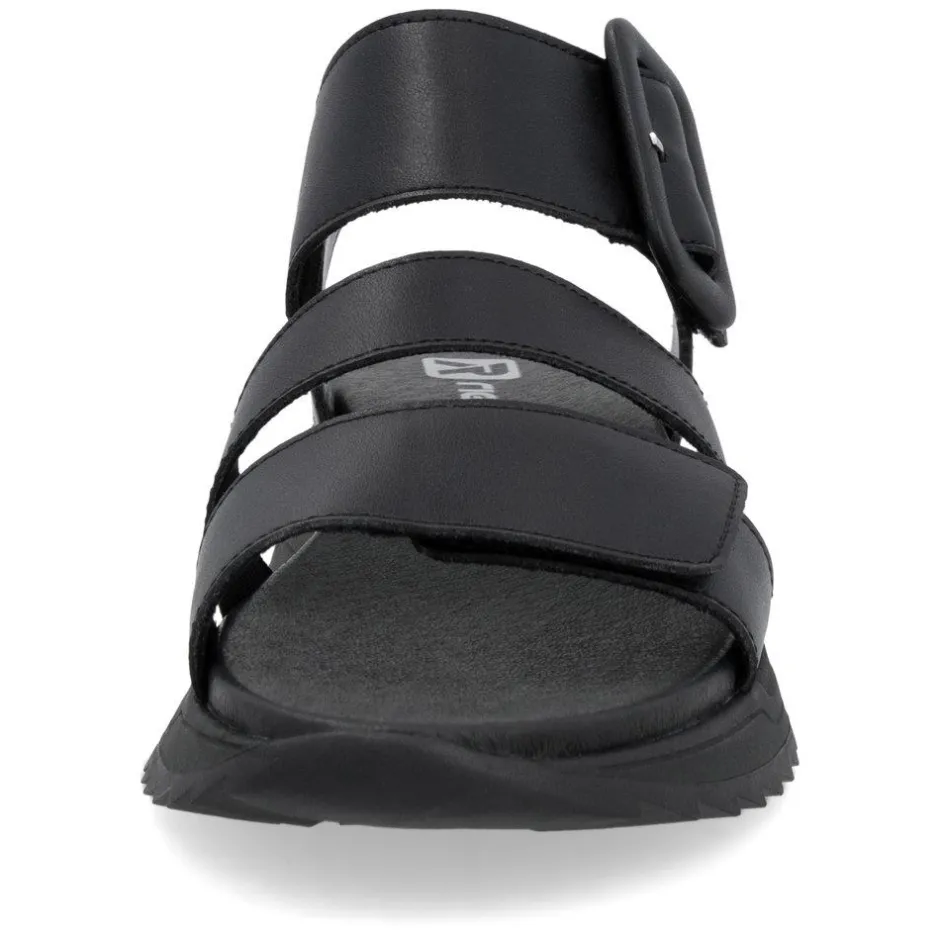 Women Rieker Twin Velcro Strap Sandal - Black Leather
