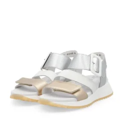 Women Rieker Twin Velcro Strap Sandal - Gold Silver