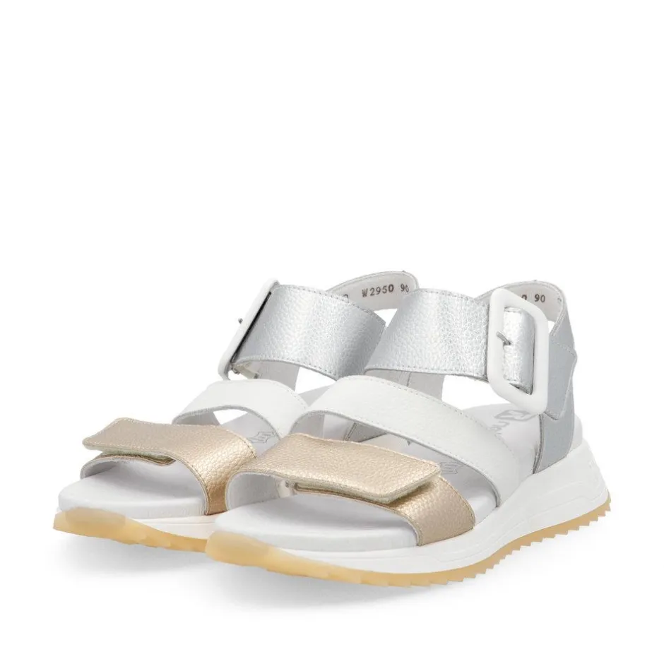 Women Rieker Twin Velcro Strap Sandal - Gold Silver