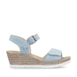 Women Rieker Twin Velcro Strap Wedge Sandal - Denim