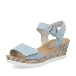 Women Rieker Twin Velcro Strap Wedge Sandal - Denim