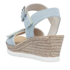 Women Rieker Twin Velcro Strap Wedge Sandal - Denim