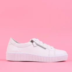 Women Gabor Twin Zip Platform Trainer Wisdom - White Leather