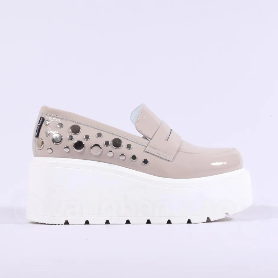 Women Marco Moreo Vale Stud Slip On Wedge - Beige Patent
