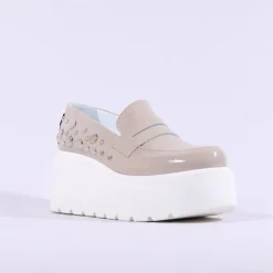 Women Marco Moreo Vale Stud Slip On Wedge - Beige Patent