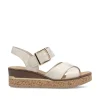 Women Rieker Velcro Cross Strap Wedge Sandal - Beige Metallic