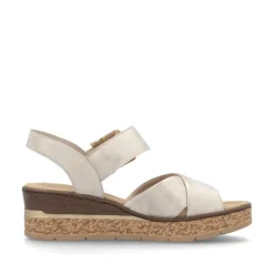 Women Rieker Velcro Cross Strap Wedge Sandal - Beige Metallic