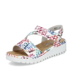 Women Rieker Velcro Cross Strap Wedge Sandal - Mosaic Print