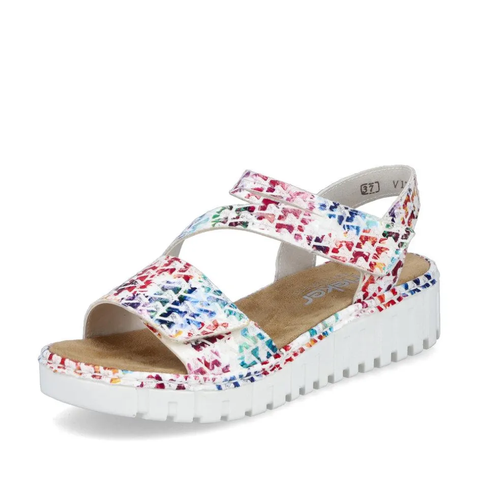 Women Rieker Velcro Cross Strap Wedge Sandal - Mosaic Print