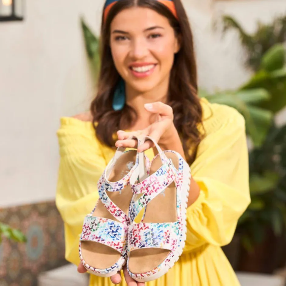 Women Rieker Velcro Cross Strap Wedge Sandal - Mosaic Print