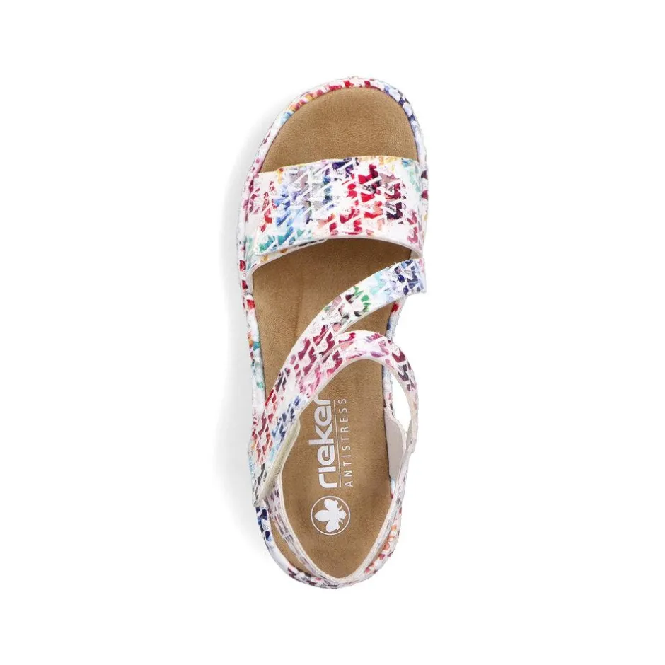 Women Rieker Velcro Cross Strap Wedge Sandal - Mosaic Print