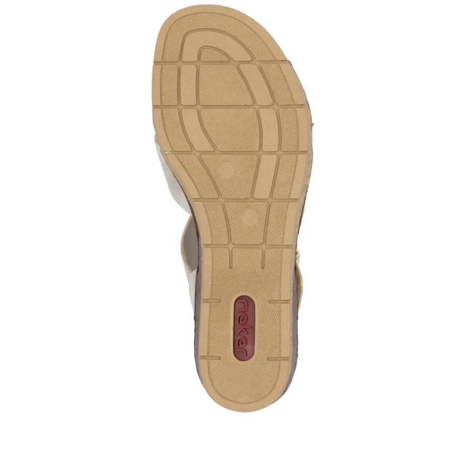 Women Rieker Velcro Cross Strap Wedge Sandal - Beige Metallic