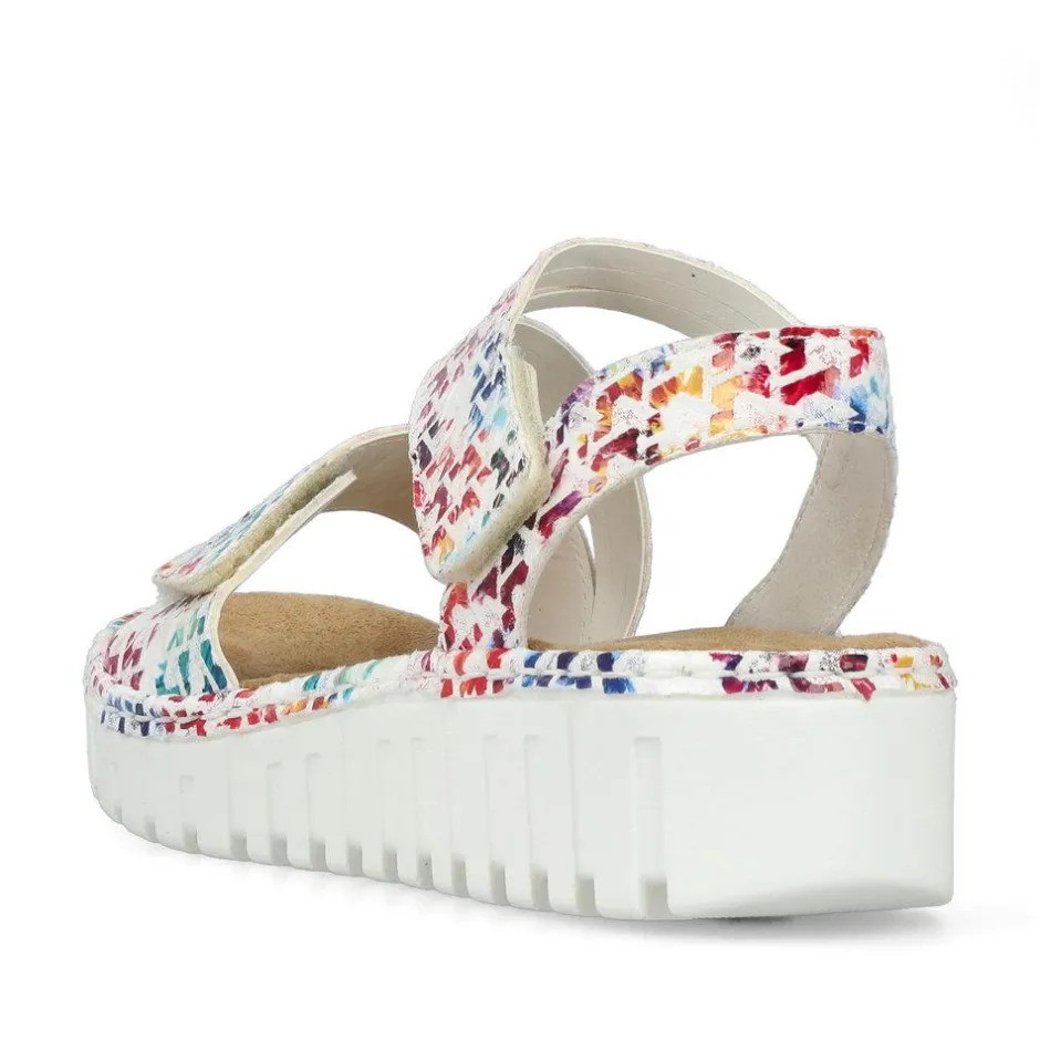 Women Rieker Velcro Cross Strap Wedge Sandal - Mosaic Print