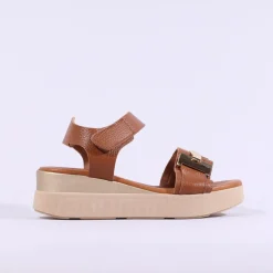 Women Oh My Sandals Velcro Link Wedge - Cognac