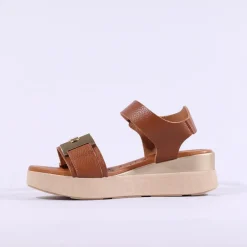 Women Oh My Sandals Velcro Link Wedge - Cognac