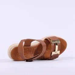 Women Oh My Sandals Velcro Link Wedge - Cognac