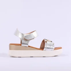 Women Oh My Sandals Velcro Link Wedge - Metallic Combi