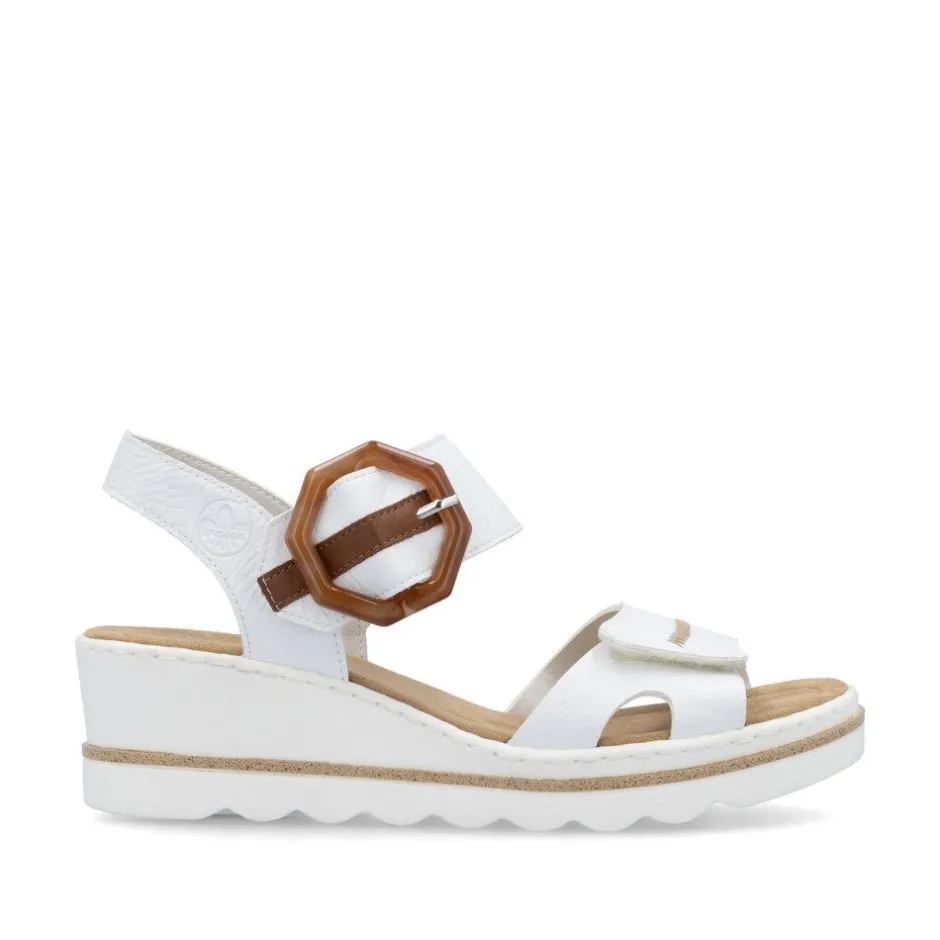 Women Rieker 2 Velcro Strap Wedge Sandal - White Tan