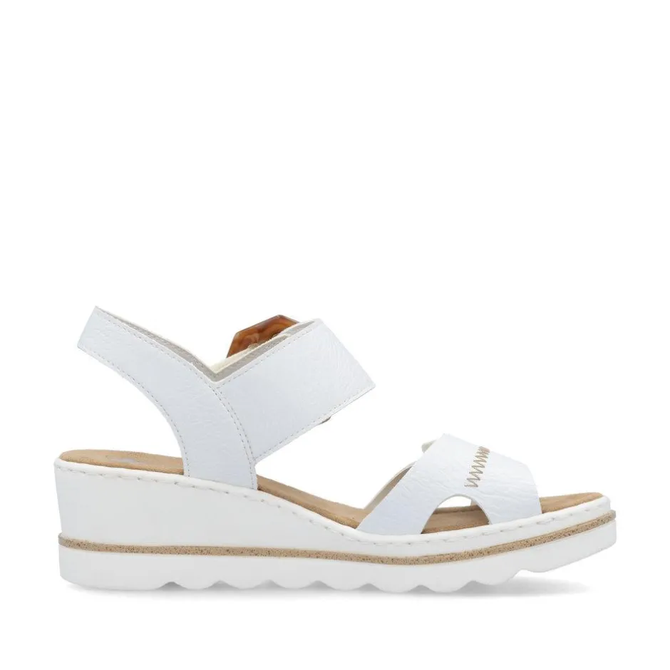Women Rieker 2 Velcro Strap Wedge Sandal - White Tan