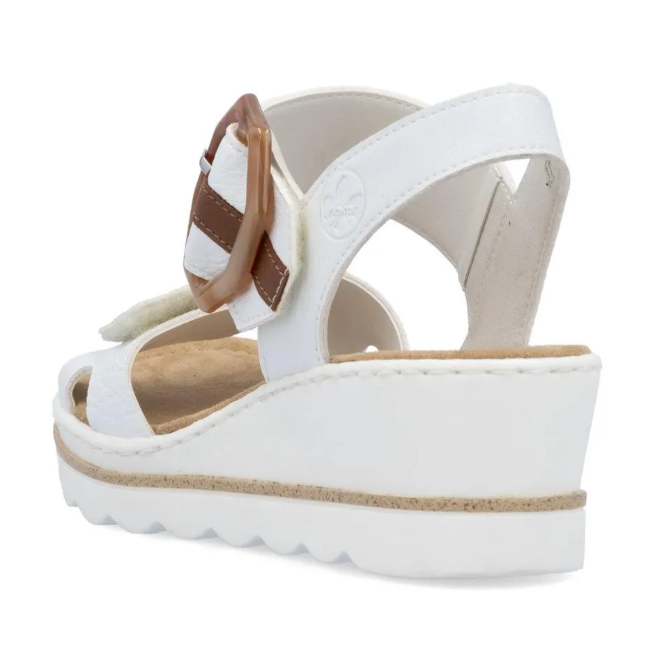 Women Rieker 2 Velcro Strap Wedge Sandal - White Tan