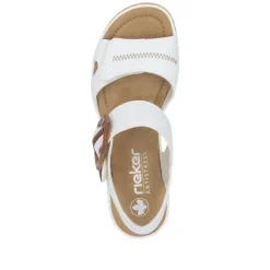 Women Rieker 2 Velcro Strap Wedge Sandal - White Tan