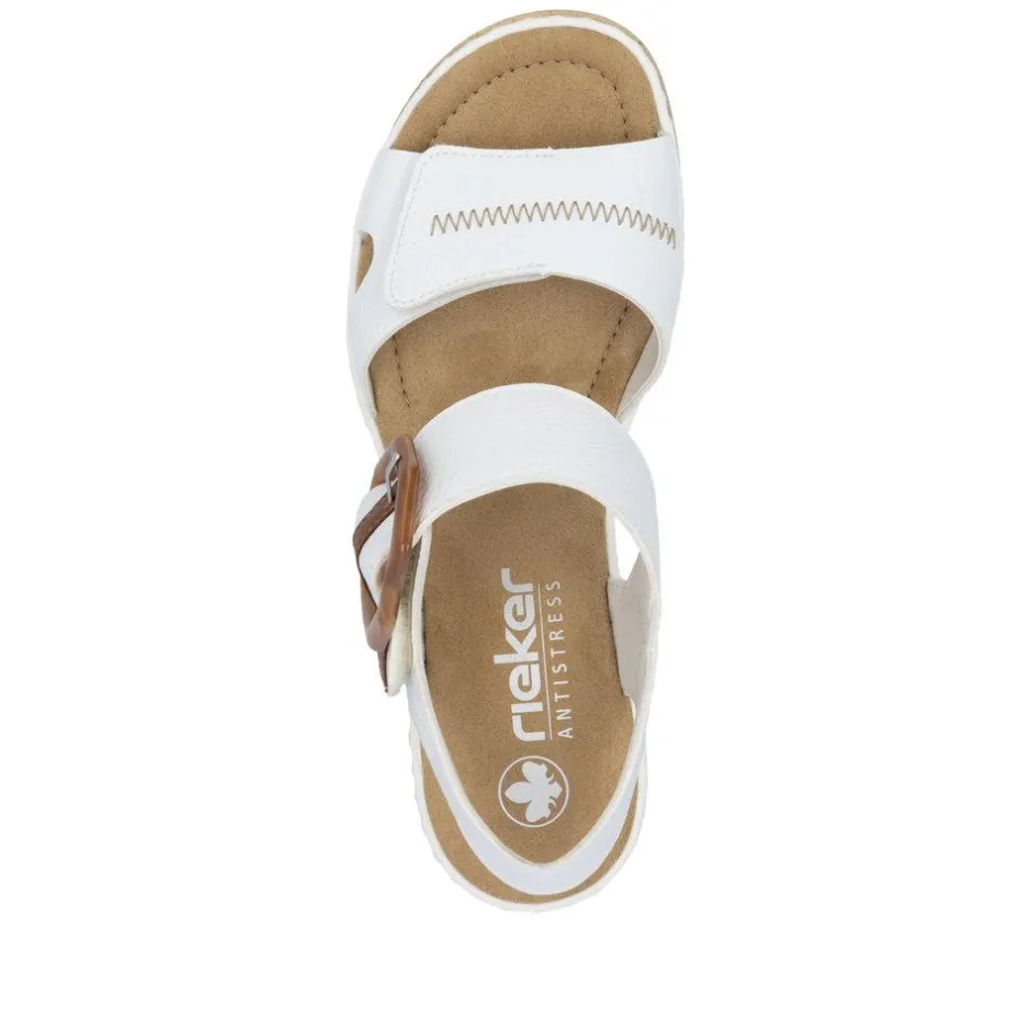 Women Rieker 2 Velcro Strap Wedge Sandal - White Tan