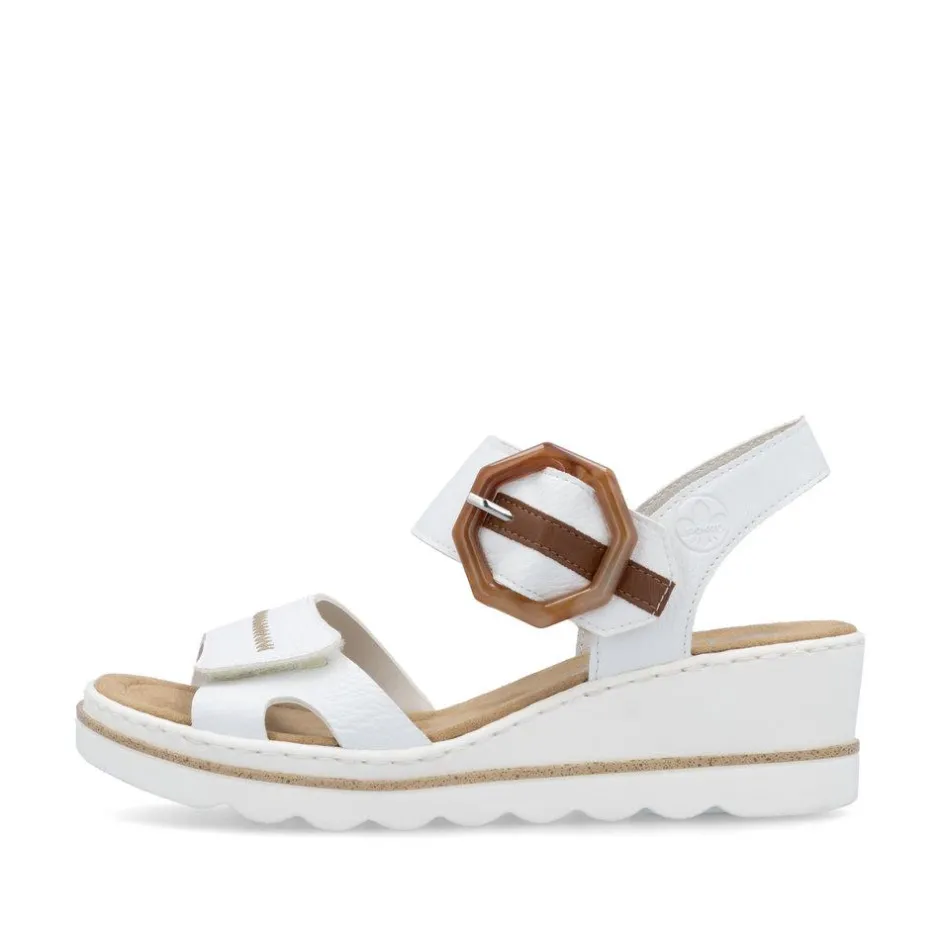 Women Rieker 2 Velcro Strap Wedge Sandal - White Tan