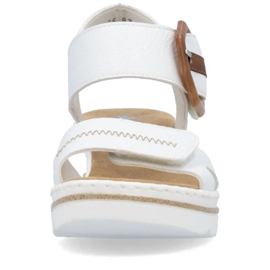 Women Rieker 2 Velcro Strap Wedge Sandal - White Tan