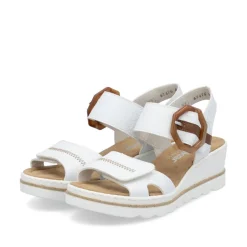 Women Rieker 2 Velcro Strap Wedge Sandal - White Tan