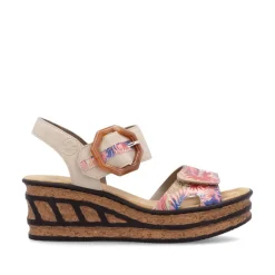 Women Rieker Velcro Strap Wedge Sandal - Taupe Print