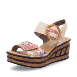 Women Rieker Velcro Strap Wedge Sandal - Taupe Print