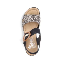 Women Rieker Velcro Strap Wedge Sandal - Black Leopard