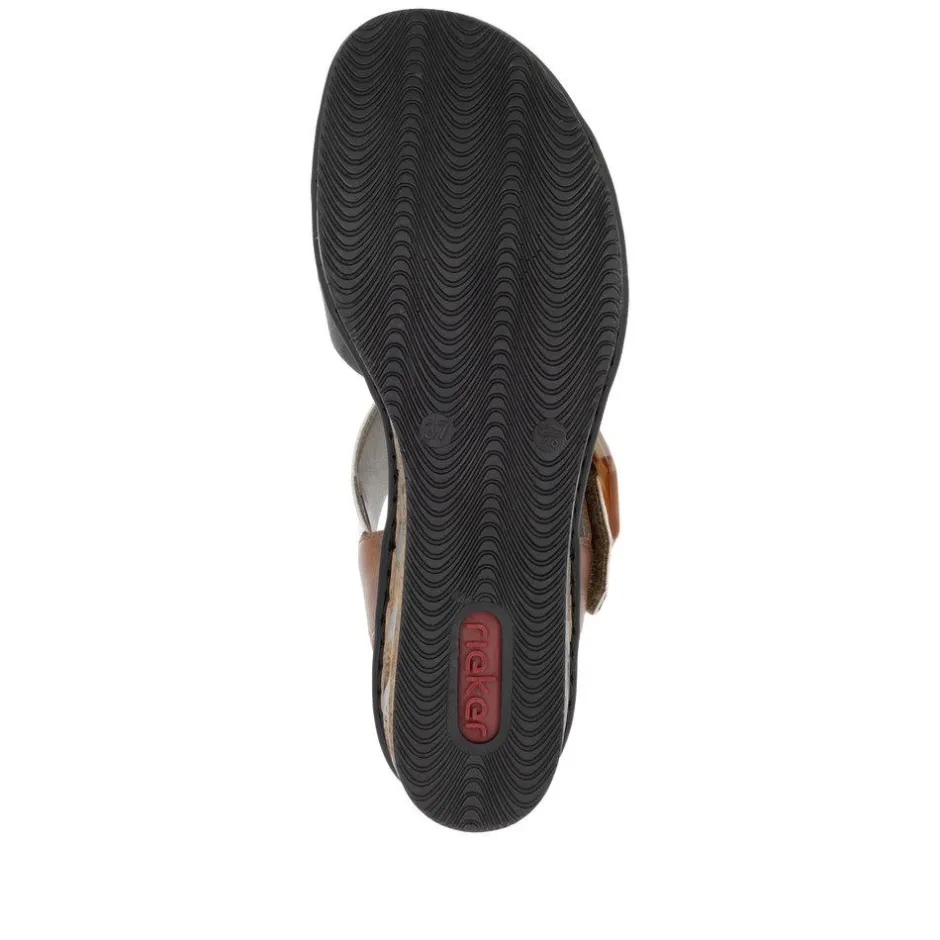 Women Rieker Velcro Strap Wedge Sandal - Tan White Black