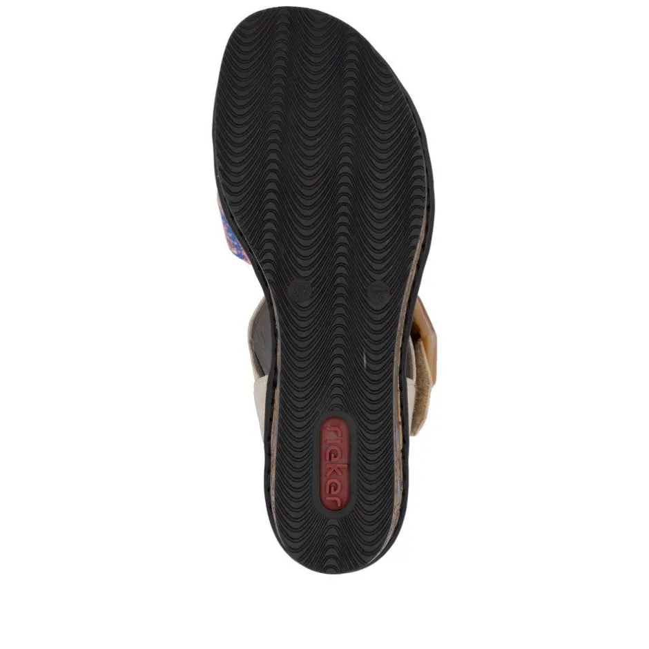 Women Rieker Velcro Strap Wedge Sandal - Taupe Print