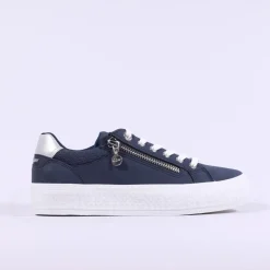 Women S.Oliver Verena Platform Sidezip Trainer - Navy