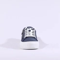 Women S.Oliver Verena Platform Sidezip Trainer - Navy