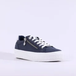 Women S.Oliver Verena Platform Sidezip Trainer - Navy