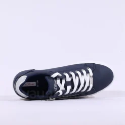Women S.Oliver Verena Platform Sidezip Trainer - Navy