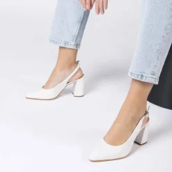 Women Wonders Vilma Slingback Block Heel - White Patent