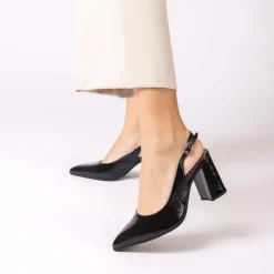 Women Wonders Vilma Slingback Block Heel - Black Patent