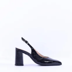 Women Wonders Vilma Slingback Block Heel - Black Patent