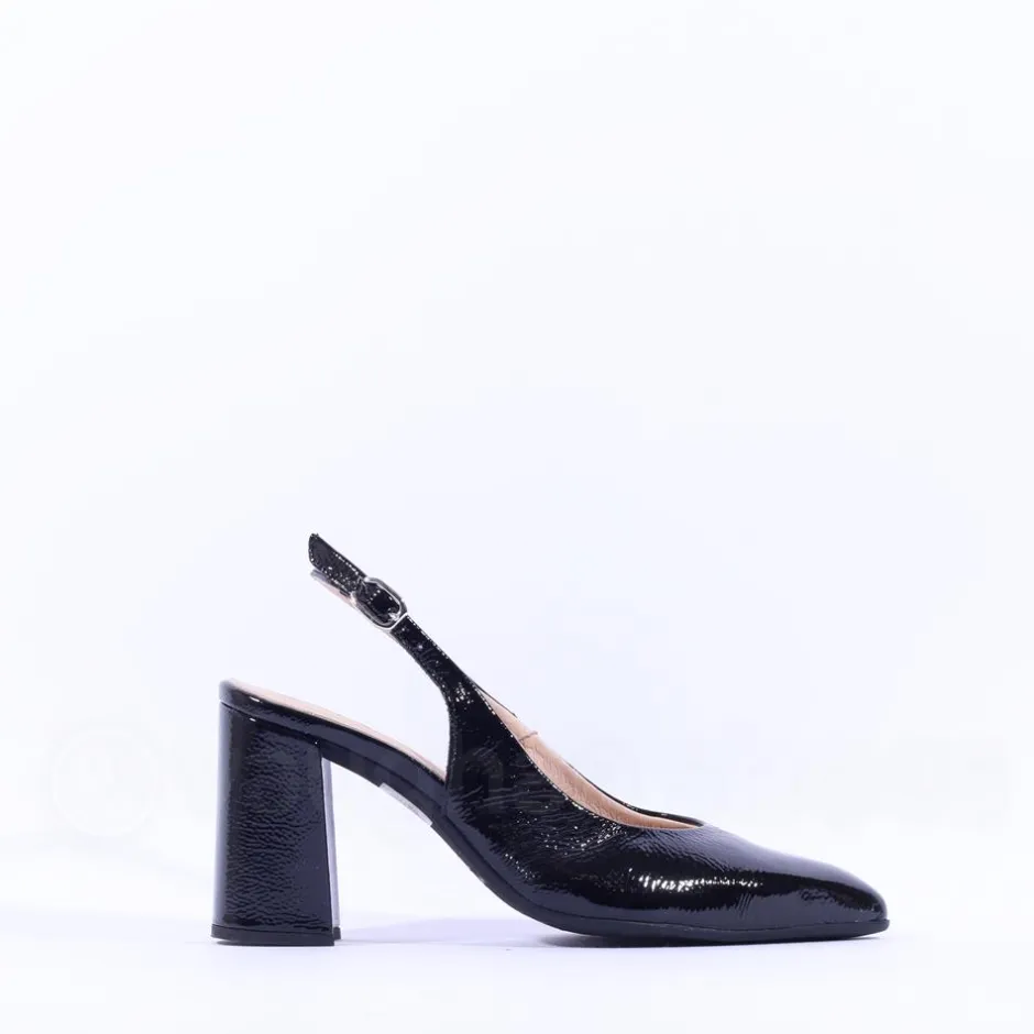 Women Wonders Vilma Slingback Block Heel - Black Patent