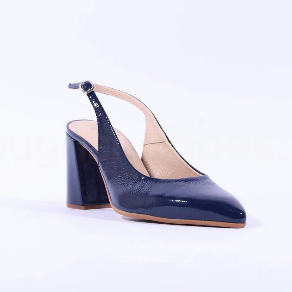 Women Wonders Vilma Slingback Block Heel - Navy Patent