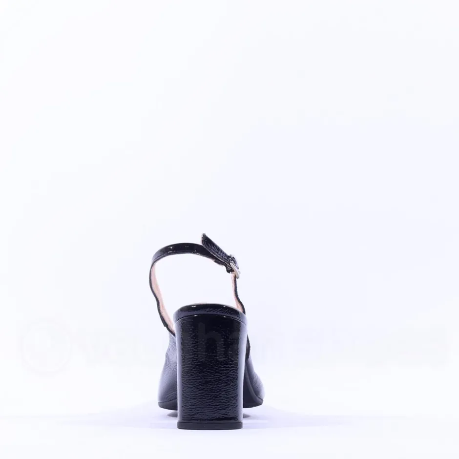 Women Wonders Vilma Slingback Block Heel - Black Patent