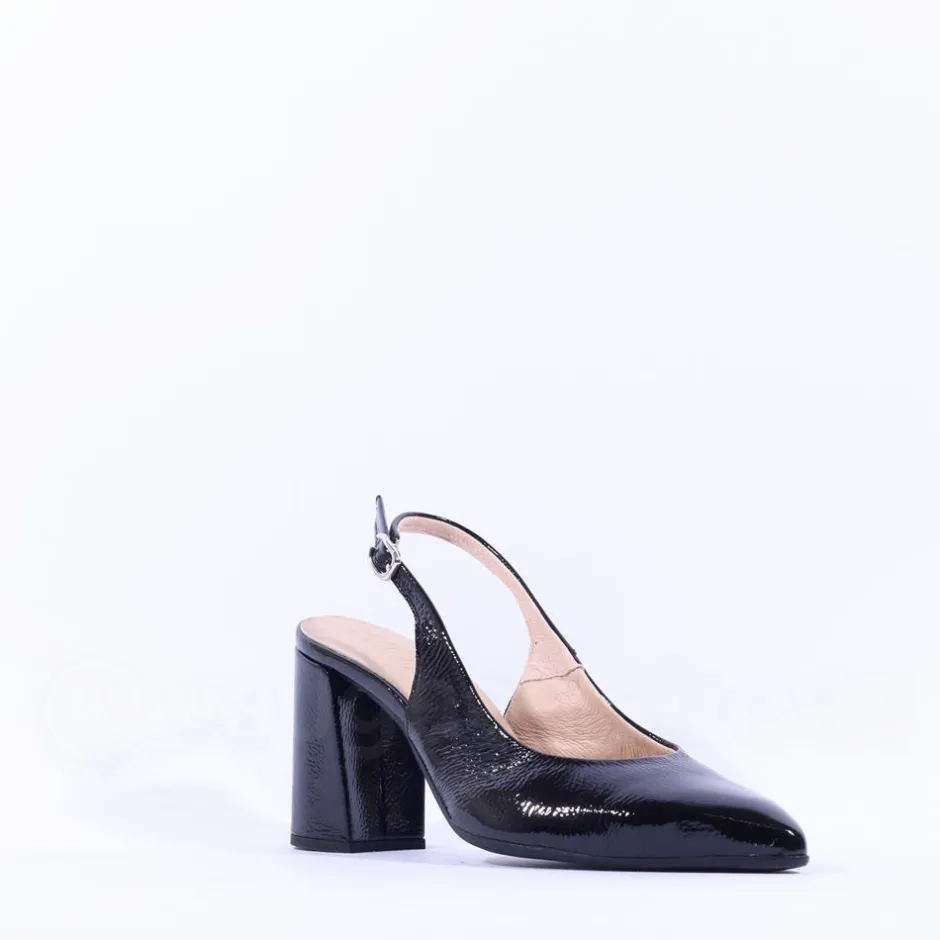 Women Wonders Vilma Slingback Block Heel - Black Patent