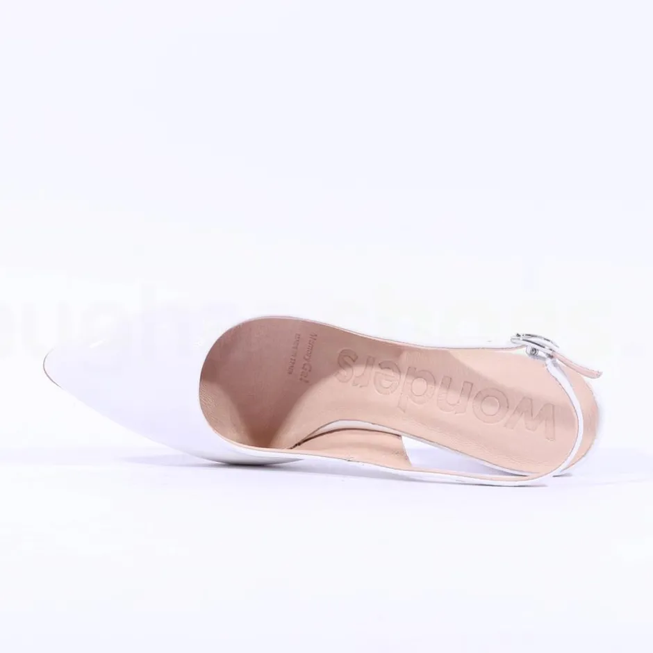 Women Wonders Vilma Slingback Block Heel - White Patent