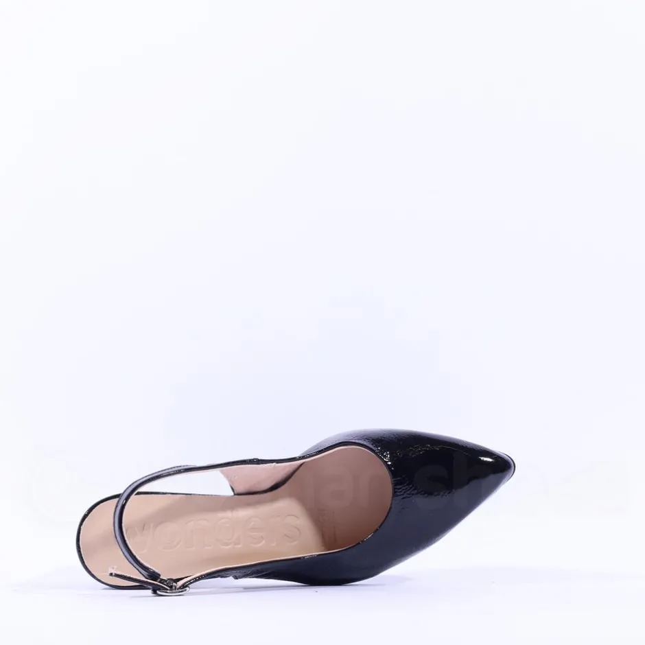 Women Wonders Vilma Slingback Block Heel - Black Patent