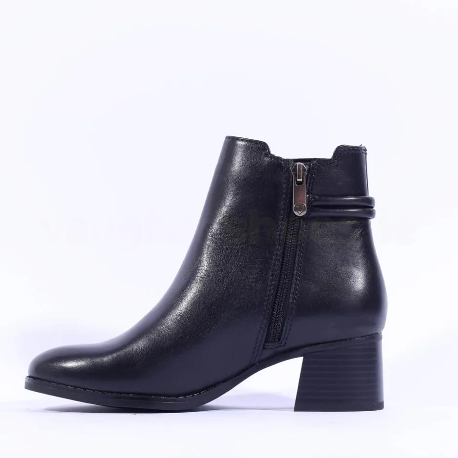 Women Marco Tozzi Vindoli Rope Block Heel Boot - Black Leather