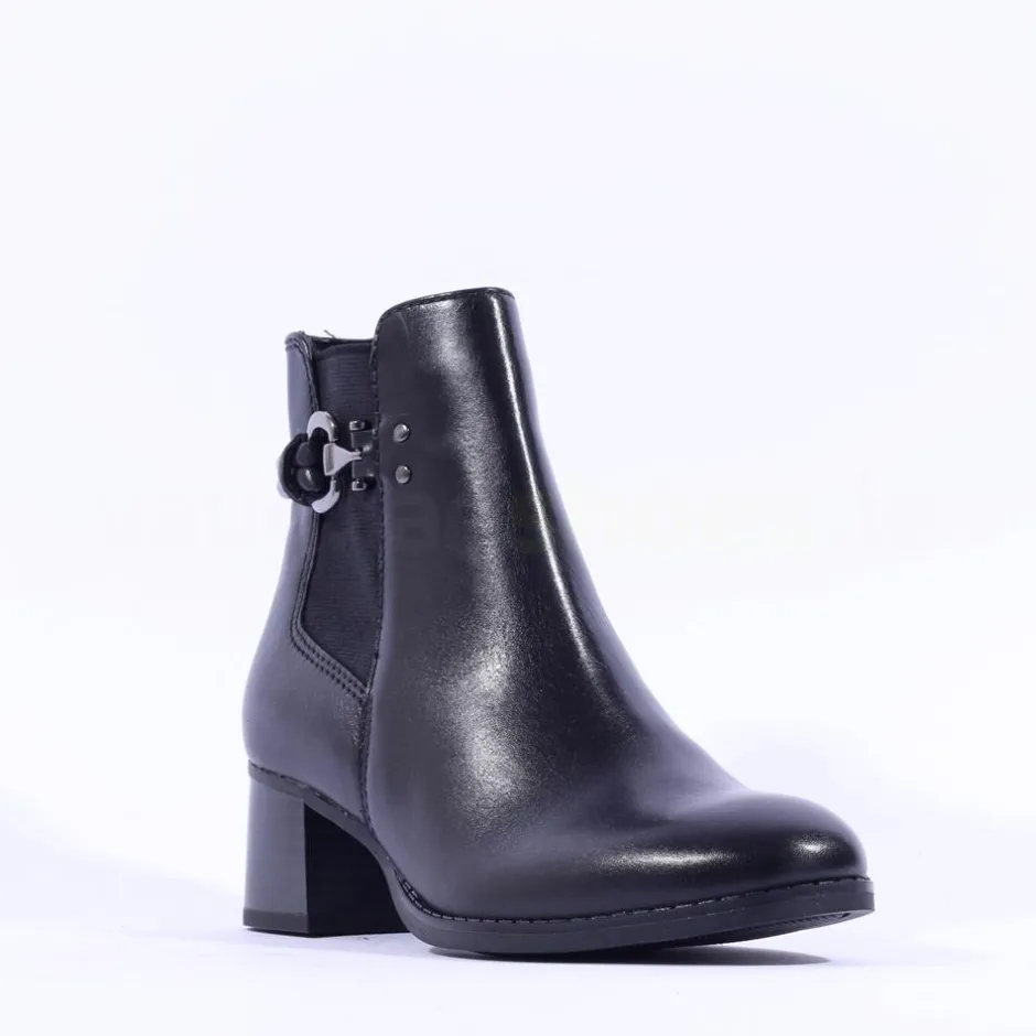 Women Marco Tozzi Vindoli Rope Block Heel Boot - Black Leather